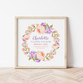 Póster Watercolor Floral Personalizado Bebê
