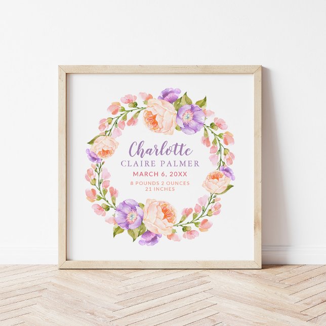 Póster Watercolor Floral Personalizado Bebê (Criador carregado)