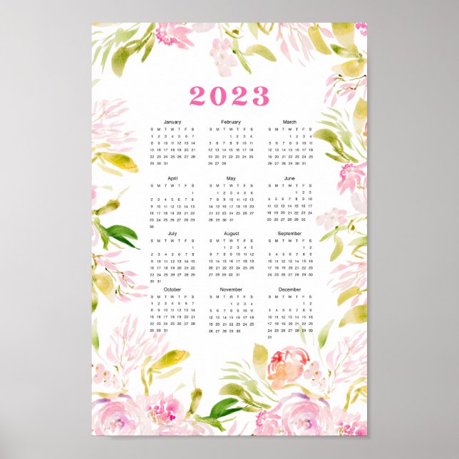Poster Watercolor flower 2023 calendar (Frente)