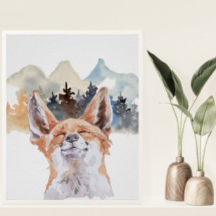 Poster Watercolor Fox Forest Nursery Child Woodland