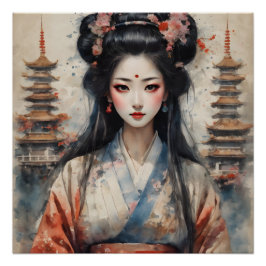 Póster Watercolor Geisha n.o 2
