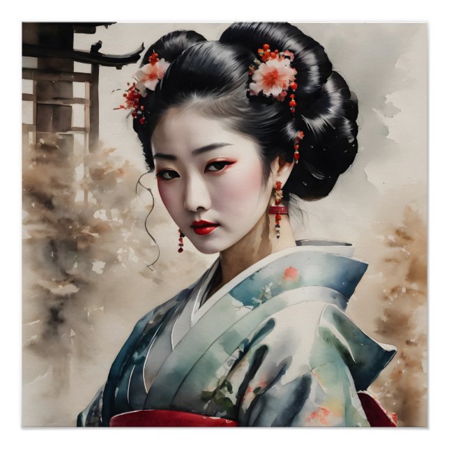 Póster Watercolor Geisha n.o 3 (Frente)