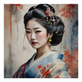Póster Watercolor Geisha n.o 7