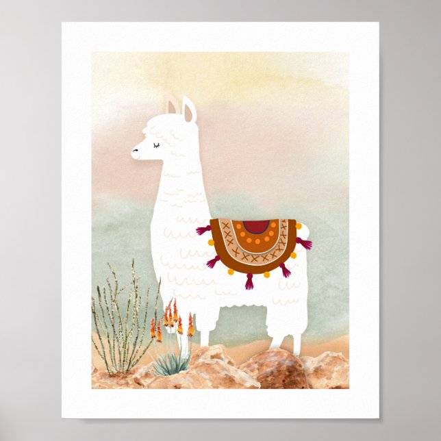 Poster Watercolor Gênero Nursery Llama Neutro (Frente)