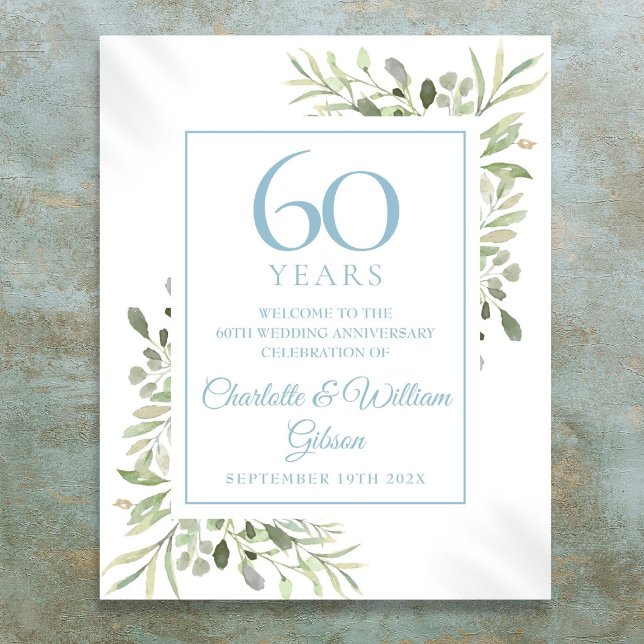 Poster Watercolor Greenery 60º Aniversário Bem-vindo (Watercolor Greenery 60th Anniversary Welcome Poster
)