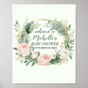 Poster Watercolor Greenery, chá de fraldas de boas-vindas