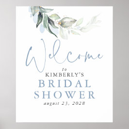 Poster Watercolor Greenery Dusty Blue - Sinal de Boas-vin