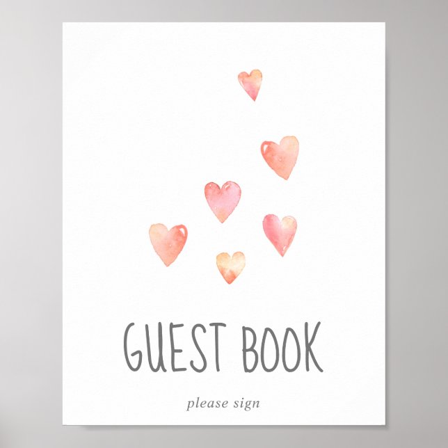 Poster Watercolor Hearts Girl Chá de fraldas Guest Book S (Frente)