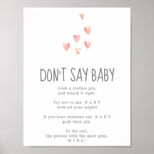 Poster Watercolor Hearts Girl Don't Say Baby Game Sign