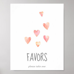 Poster Watercolor Hearts Girl Favor Sign