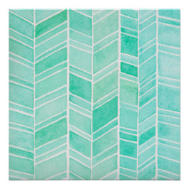 Póster Watercolor Herringbone Aqua Teal Patterna Square