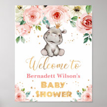 Watercolor Hippo Princess Chá de fraldas Welcome