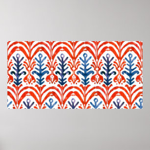 Poster Watercolor Ikat seamless pattern. Decorative flora