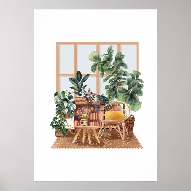 Poster Watercolor interior and plants (Frente)