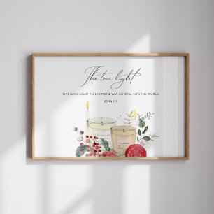 Poster Watercolor John 1:9 Verso da bíblia de Natal