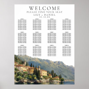 Poster Watercolor Lake Como Gráfico De Casamento Italiano