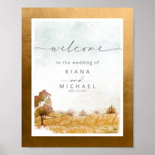 Poster Watercolor Landscape Wedding Welcome Autumn ID786