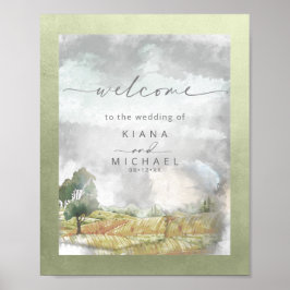 Poster Watercolor Landscape Wedding Welcome Sage ID786