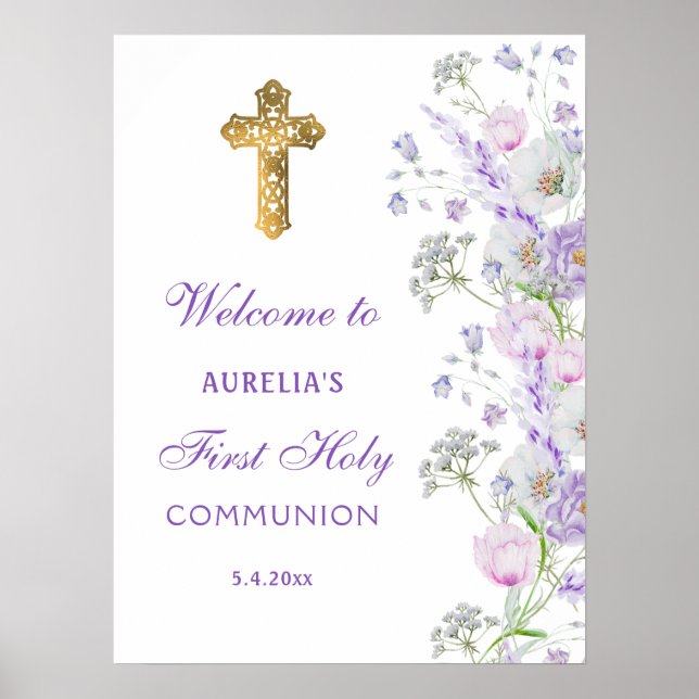 Poster Watercolor Lilac Flowers First Community Welcome (Frente)