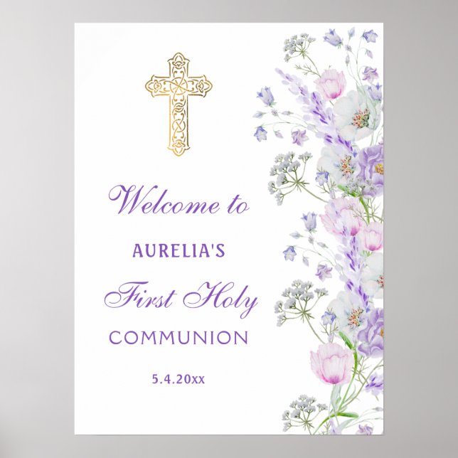 Poster Watercolor Lilac Flowers First Community Welcome (Frente)