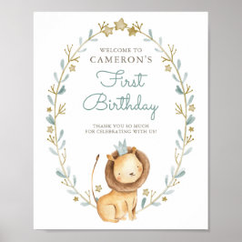 Poster Watercolor Lion Prince Primeiro Aniversário Bem-vi