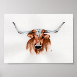 Poster Watercolor Longhorn