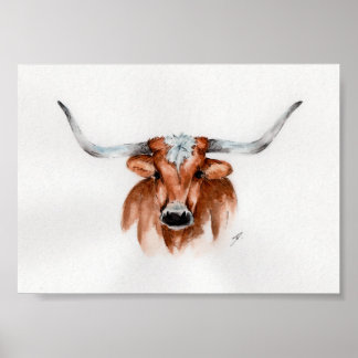 Poster Watercolor Longhorn