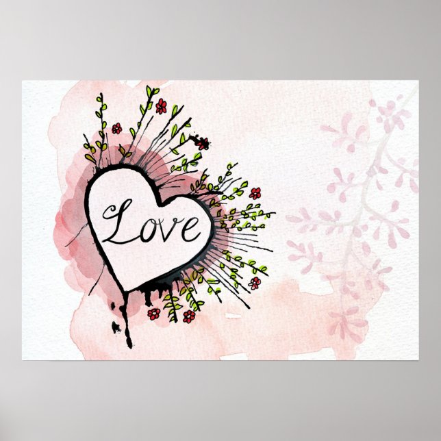 Poster Watercolor Love Heart (Frente)
