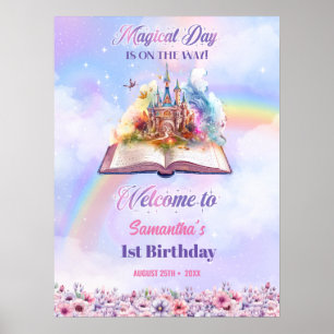 Poster Watercolor Magical Unicorn Pastel Rainbow Birthday