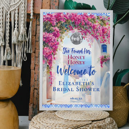 Poster Watercolor Mamma Mia Pink Flowers Disco Boas-vinda