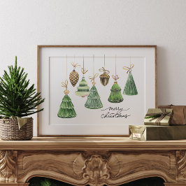 Poster Watercolor Merry Christmas Green Ornament