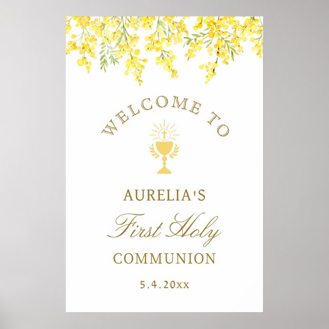 Poster Watercolor Mimosa First Communion Welcome (Frente)