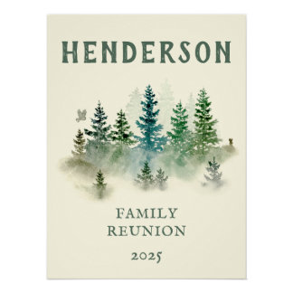 Póster Watercolor Misty Wood Retro Rustic