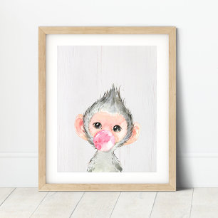Poster Watercolor Monkey Safari Bubble Nursery Art Impres