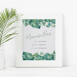 Poster Watercolor Monstera Deixa Bar Mimosa<br><div class="desc">Use esta placa de Bar Mimosa para decorar sua mesa e ajudar os hóspedes a prepararem suas bebidas. Projetado usando as minhas folhas originais de palma de monstera de aquarela, este sinal é perfeito para brunch e borbulhar, chás de panela, chás de fraldas, casamentos ou o que quiserem. Para ver...</div>