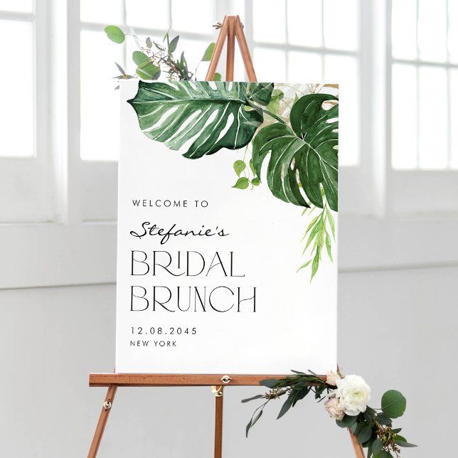 Poster Watercolor Monstera Tropical Bridal Brunch Bem-Vin (Criador carregado)