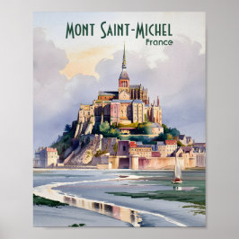 Poster Watercolor Mont Saint Michel France Vintage Travel