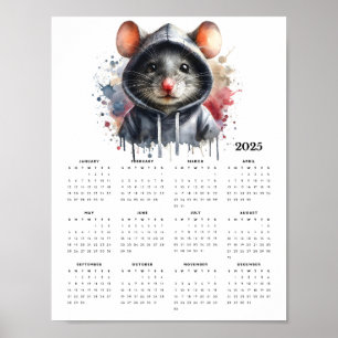 Poster Watercolor Mouse Hoodie Splash Art 2025 Calendar