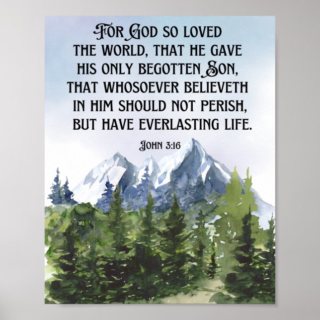 Poster Watercolor Nature Monta John 3 16 Scripture (Frente)