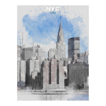 Watercolor New York City Skyline – Manhattan Wall 