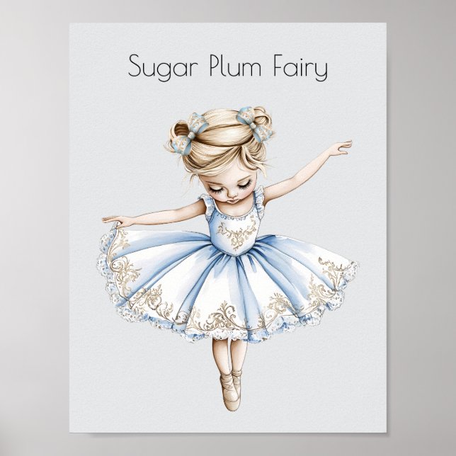 Poster Watercolor Nutcracker Balé Christmas Ballerina (Frente)