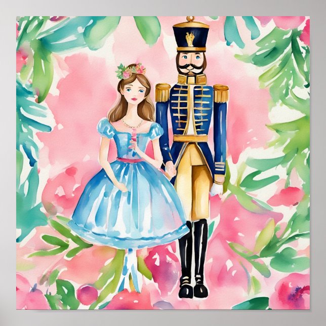 Poster Watercolor Nutcracker e Clara Christmas (Frente)