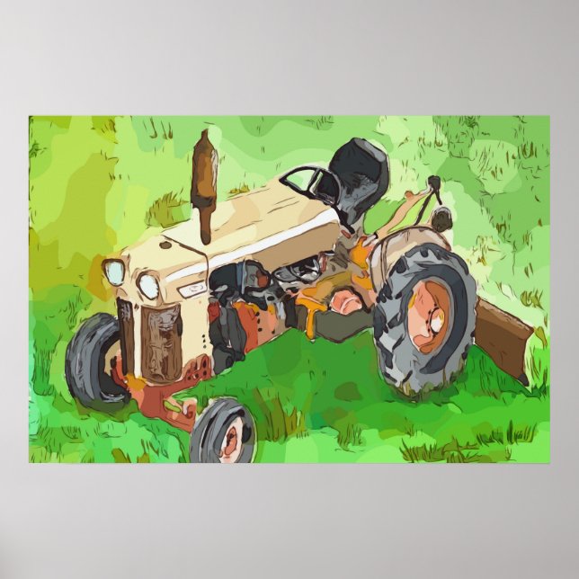 Poster Watercolor of a Case tractor, with scrapper  (Frente)