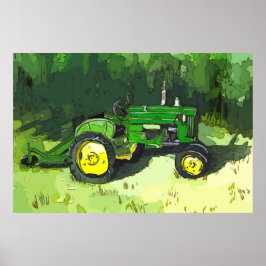 Poster Watercolor of a green tractor, with bush mower