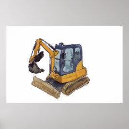 Poster Watercolor of a little backhoe