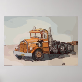 Poster Watercolor of a orange old semi tractor