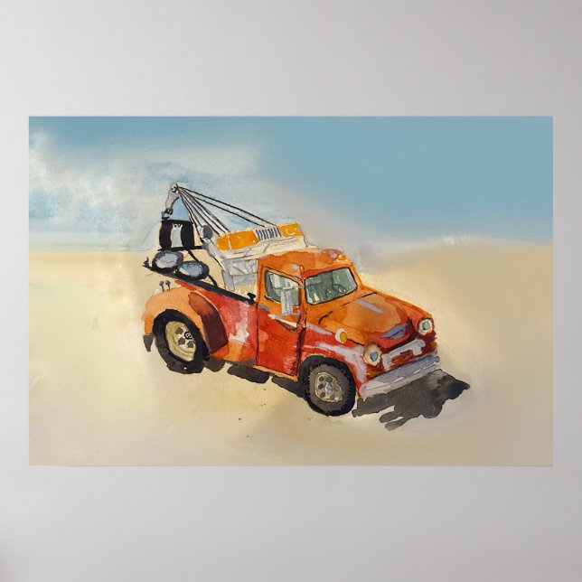 Poster Watercolor of a orange rusty tow truck (Frente)