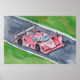 Poster Watercolor of a pink F1 style racecar