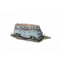 Watercolor of a rusty old antique van