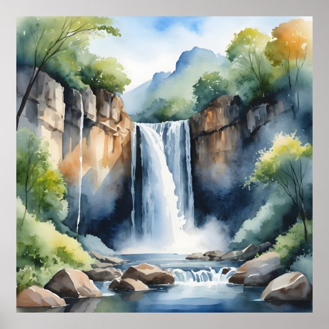 Poster Watercolor painted waterfall (Frente)